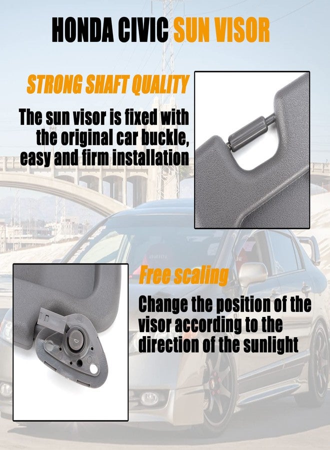 Xiaoyudou Left Driver & Right Passenger Side Sun Visor Compatible with Honda Civic 2006 2007 2008 2009 2010 2011 Replaces # 83280-SNA-A01ZA, 83230-SNA-A01ZA (Atlas Gray) - Image 3